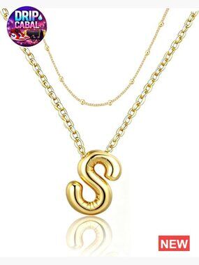 Gold Plated Layered Initial Bubble Letter Necklace Set for Women Teens